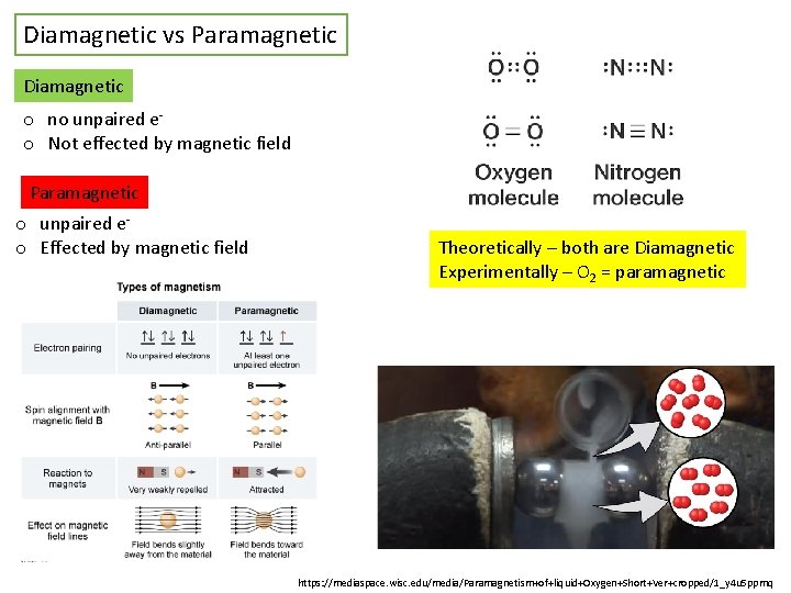 Diamagnetic vs Paramagnetic Diamagnetic o no unpaired eo Not effected by magnetic field Paramagnetic