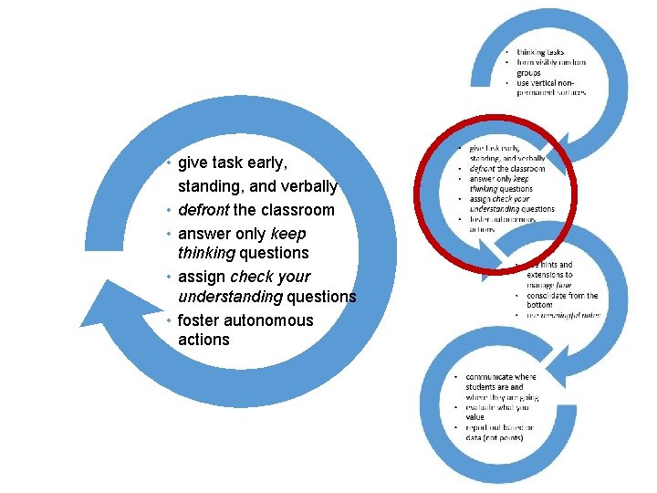  • • give task early, standing, and verbally defront the classroom answer only