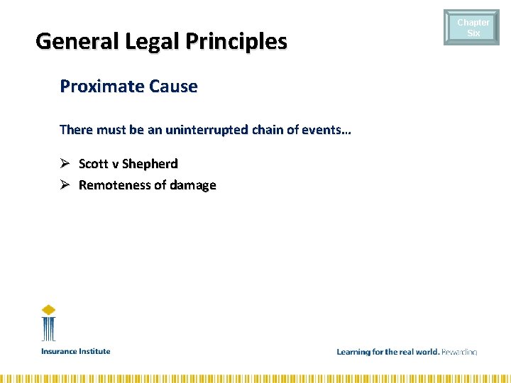General Legal Principles Proximate Cause There must be an uninterrupted chain of events… Ø