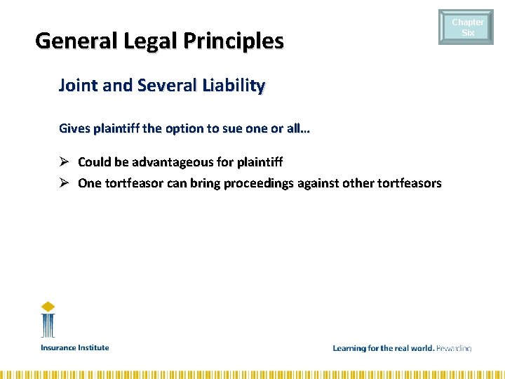 General Legal Principles Joint and Several Liability Gives plaintiff the option to sue one