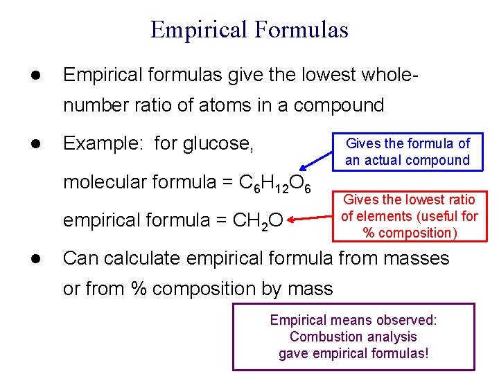 Empirical Formulas l Empirical formulas give the lowest wholenumber ratio of atoms in a