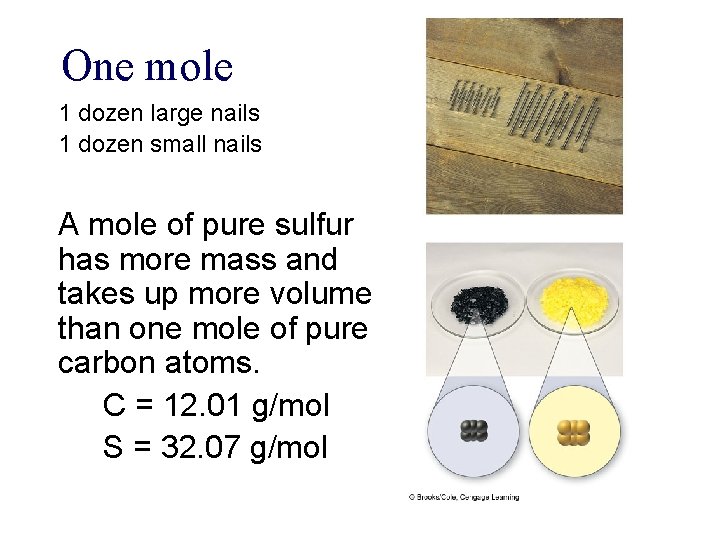 One mole 1 dozen large nails 1 dozen small nails A mole of pure