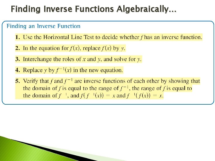 Finding Inverse Functions Algebraically… 