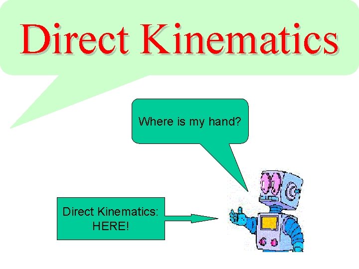 Direct Kinematics Where is my hand? Direct Kinematics: HERE! 