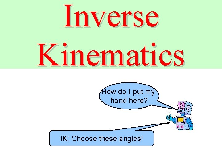 Inverse Kinematics How do I put my hand here? IK: Choose these angles! 