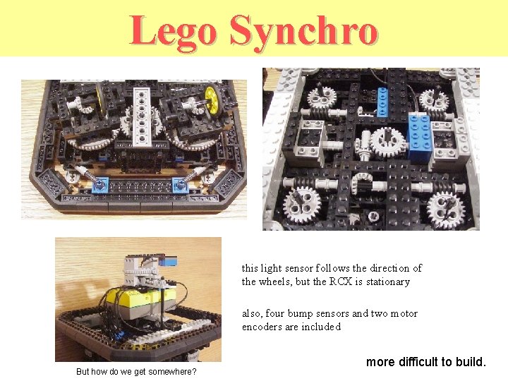 Lego Synchro this light sensor follows the direction of the wheels, but the RCX