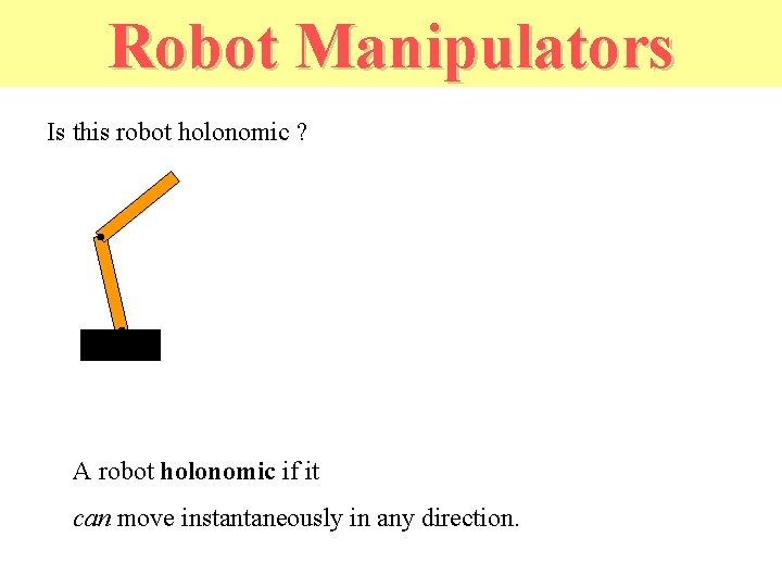 Robot Manipulators Is this robot holonomic ? A robot holonomic if it can move