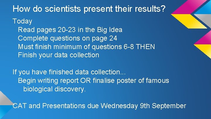 How do scientists present their results? Today Read pages 20 -23 in the Big