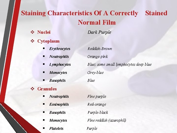 Staining Characteristics Of A Correctly Normal Film v Nuclei Dark Purple v Cytoplasm §