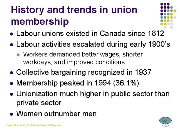 History and trends in union membership l l Labour unions existed in Canada since
