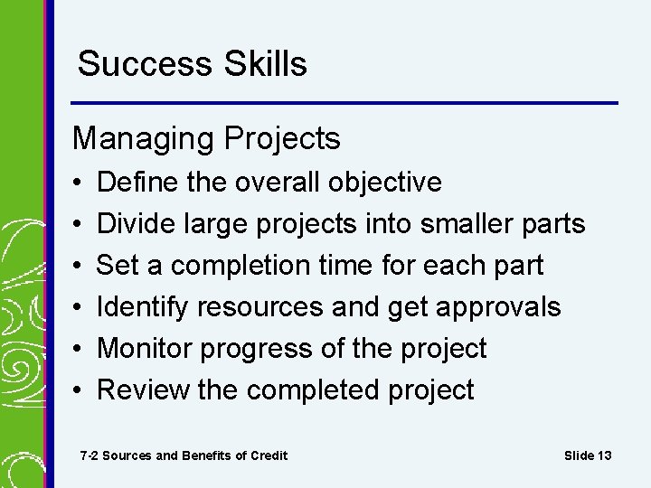 Success Skills Managing Projects • • • Define the overall objective Divide large projects