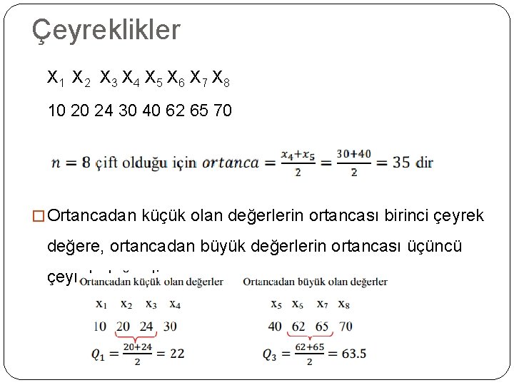 Çeyreklikler X 1 X 2 X 3 X 4 X 5 X 6 X