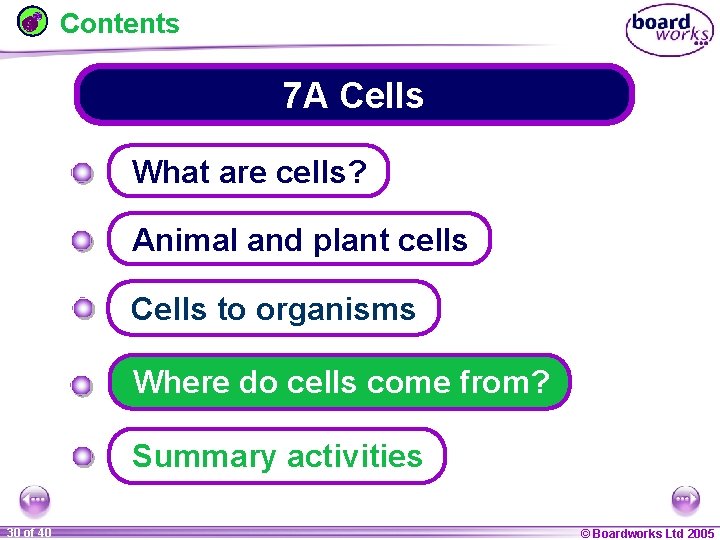 Contents 7 A Cells What are cells? Animal and plant cells Cells to organisms