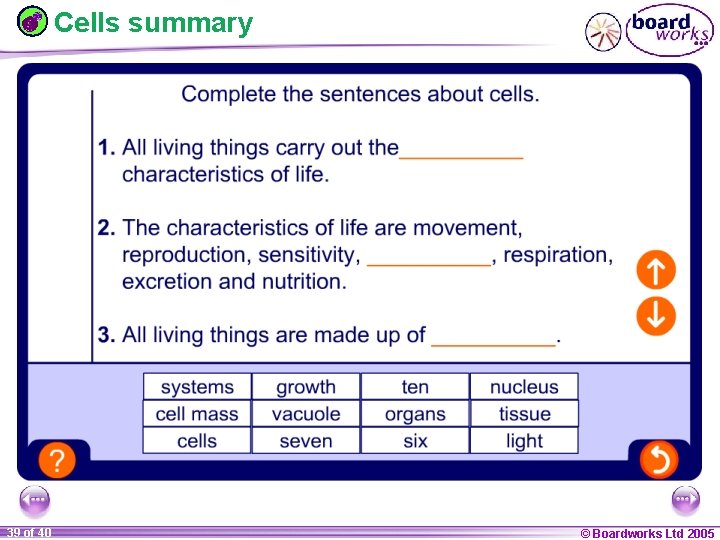Cells summary 1 39 ofof 20 40 © Boardworks Ltd 2005 2004 