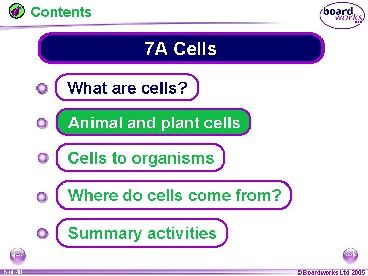 Contents 7 A Cells What are cells? Animal and plant cells Cells to organisms