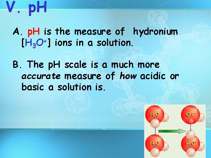 V. p. H A. p. H is the measure of hydronium [H 3 O+]