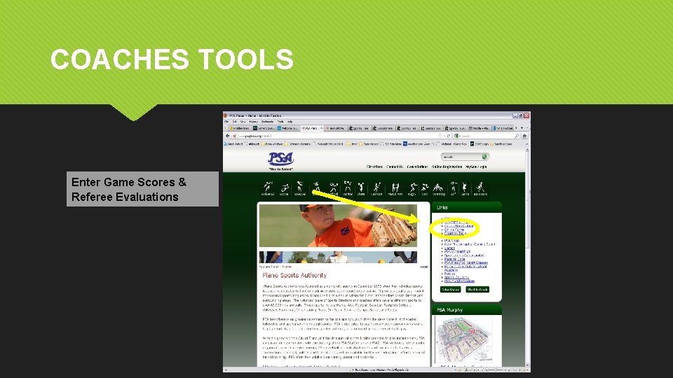 COACHES TOOLS Enter Game Scores & Referee Evaluations 