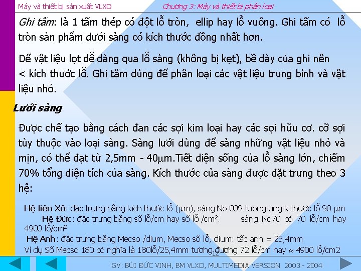 Máy và thiết bị sản xuất VLXD Chương 3: Máy và thiết bị phân