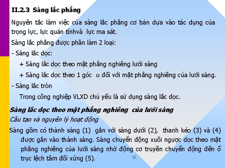 II. 2. 3 Sàng lắc phẳng Nguyên tắc làm việc của sàng lắc phẳng