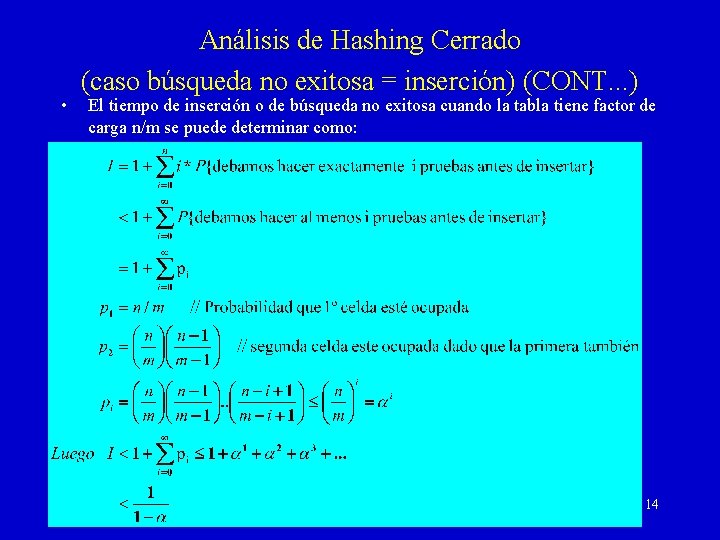  • Análisis de Hashing Cerrado (caso búsqueda no exitosa = inserción) (CONT. .