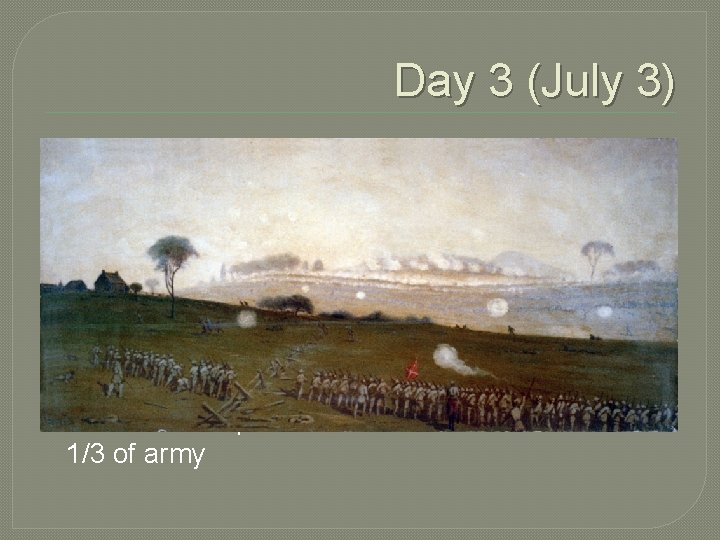 Day 3 (July 3) � Lee begins artillery barrage � Union stops fighting back,