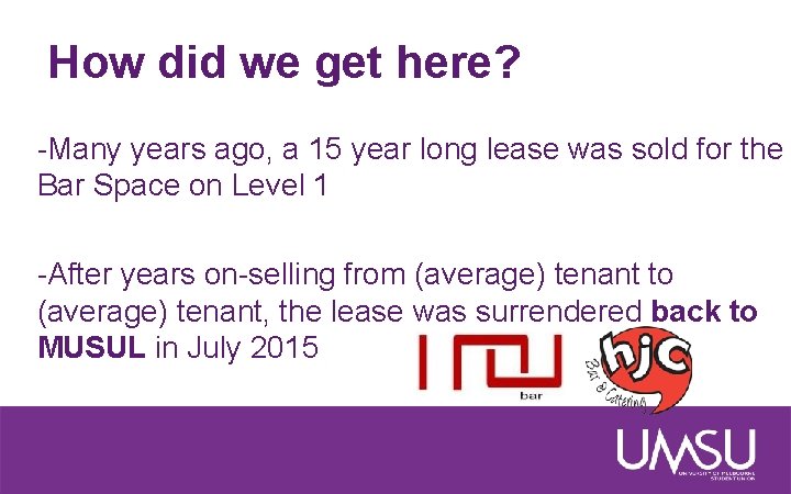 How did we get here? -Many years ago, a 15 year long lease was