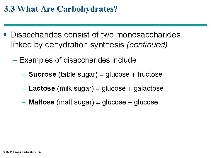 3. 3 What Are Carbohydrates? § Disaccharides consist of two monosaccharides linked by dehydration