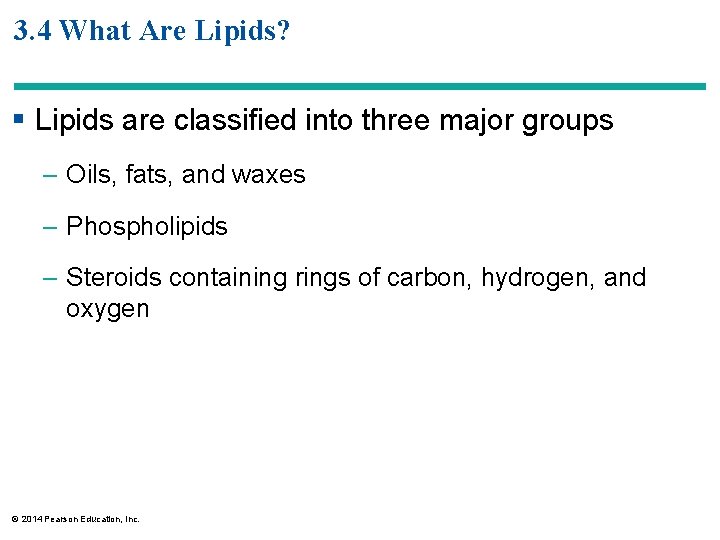 3. 4 What Are Lipids? § Lipids are classified into three major groups –