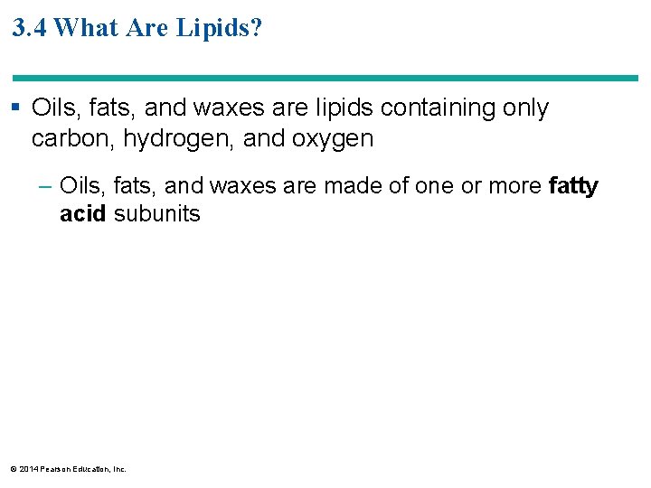 3. 4 What Are Lipids? § Oils, fats, and waxes are lipids containing only