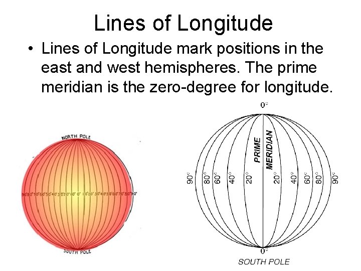Lines of Longitude • Lines of Longitude mark positions in the east and west