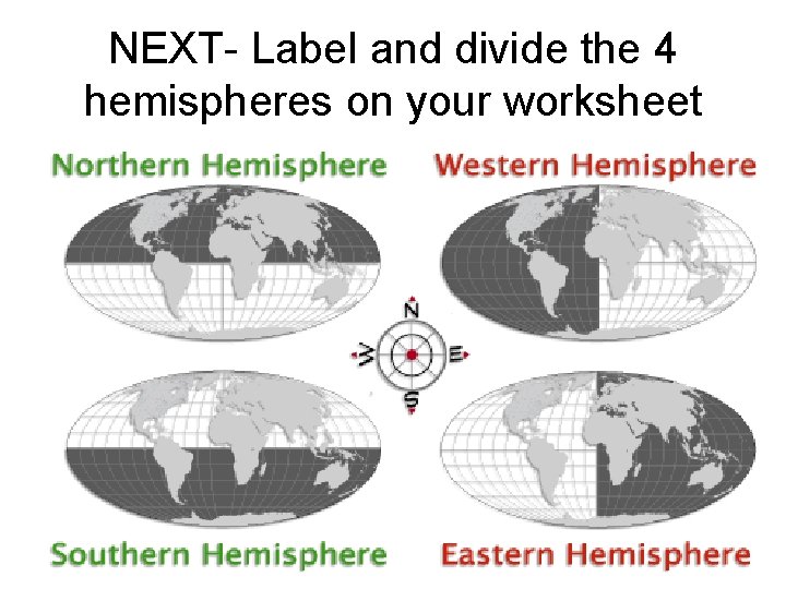 NEXT- Label and divide the 4 hemispheres on your worksheet 