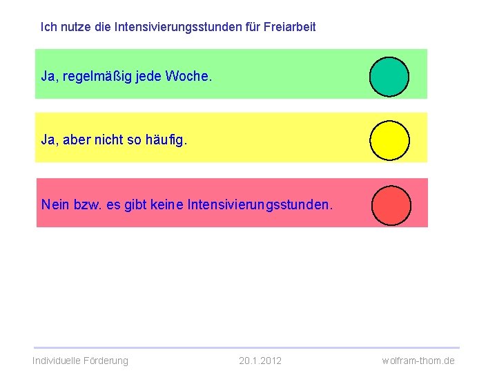 Ich nutze die Intensivierungsstunden für Freiarbeit Ja, regelmäßig jede Woche. Ja, aber nicht so