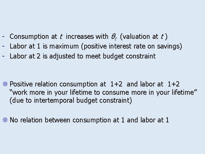 - Consumption at t increases with θt (valuation at t ) Labor at 1