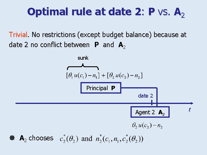 Optimal rule at date 2: P vs. A 2 Trivial. No restrictions (except budget