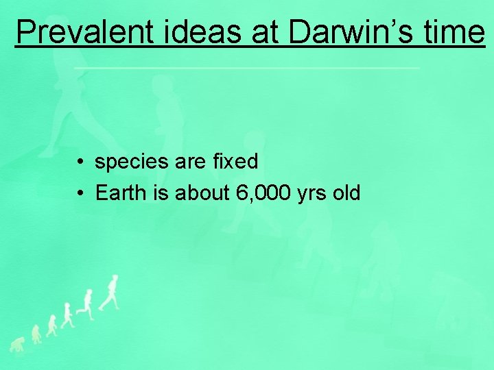 Prevalent ideas at Darwin’s time • species are fixed • Earth is about 6,