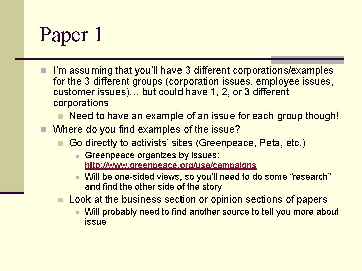 Paper 1 n I’m assuming that you’ll have 3 different corporations/examples for the 3