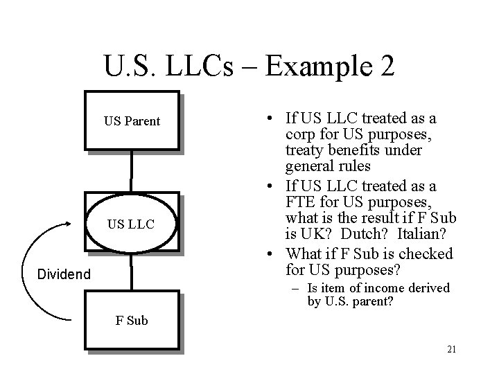 U. S. LLCs – Example 2 US Parent US LLC Dividend • If US