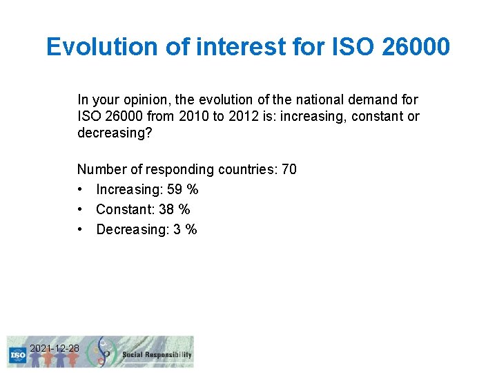 Evolution of interest for ISO 26000 In your opinion, the evolution of the national