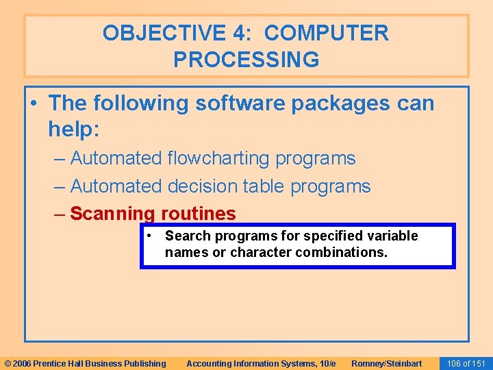 OBJECTIVE 4: COMPUTER PROCESSING • The following software packages can help: – Automated flowcharting