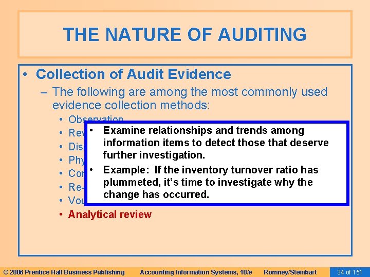 THE NATURE OF AUDITING • Collection of Audit Evidence – The following are among