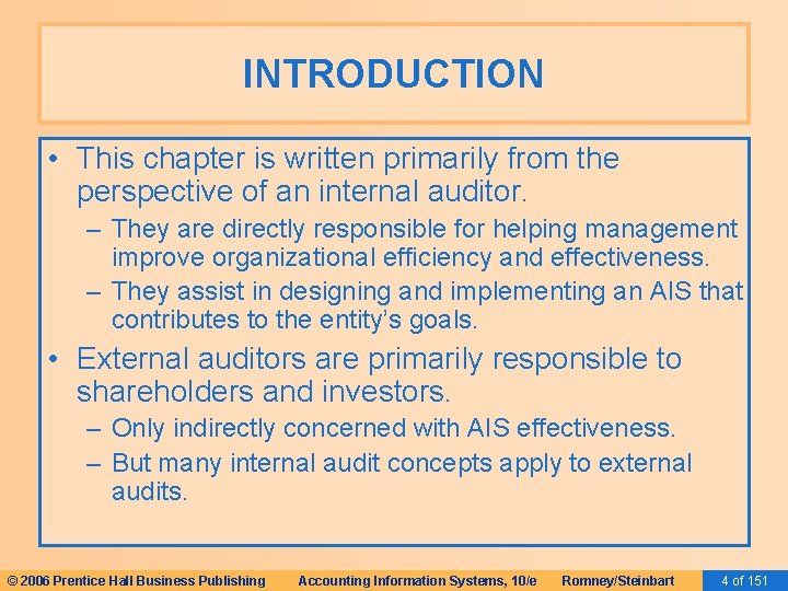 INTRODUCTION • This chapter is written primarily from the perspective of an internal auditor.