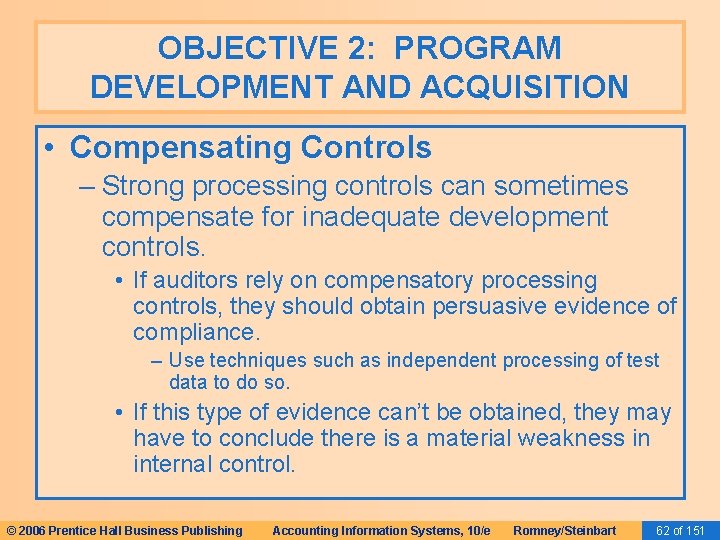 OBJECTIVE 2: PROGRAM DEVELOPMENT AND ACQUISITION • Compensating Controls – Strong processing controls can