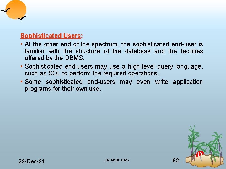 Sophisticated Users: • At the other end of the spectrum, the sophisticated end user