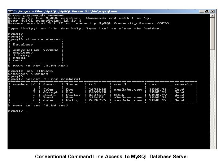 Conventional Command Line Access to My. SQL Database Server 
