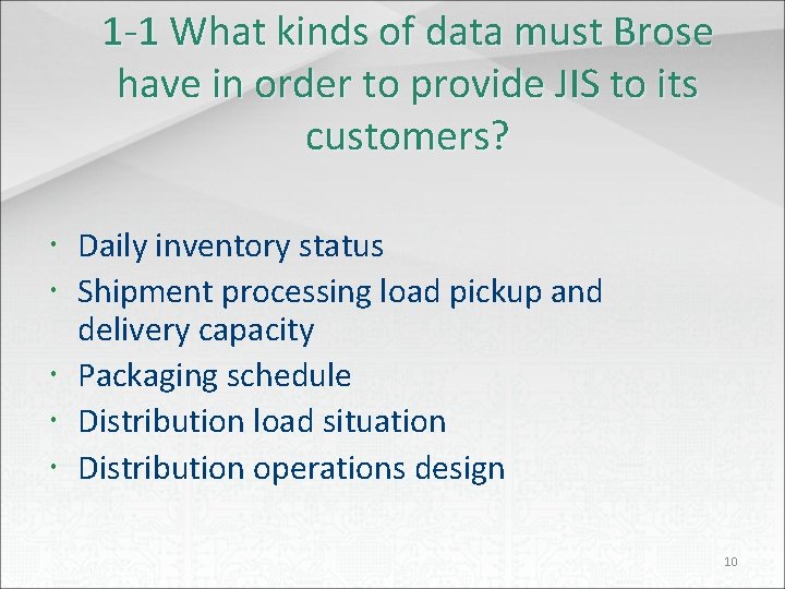 1 -1 What kinds of data must Brose have in order to provide JIS