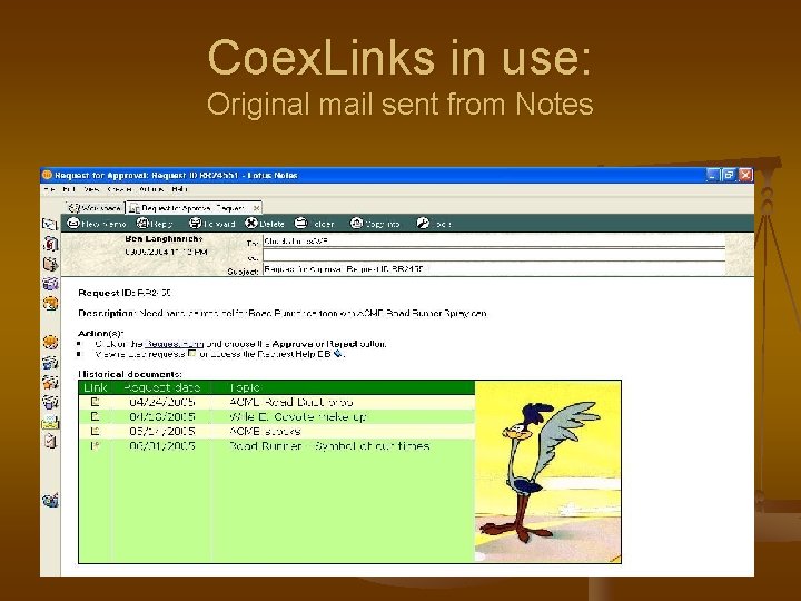 Coex. Links in use: Original mail sent from Notes 