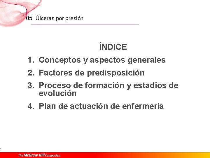 1 05 Úlceras por presión ÍNDICE 1. Conceptos y aspectos generales 2. Factores de