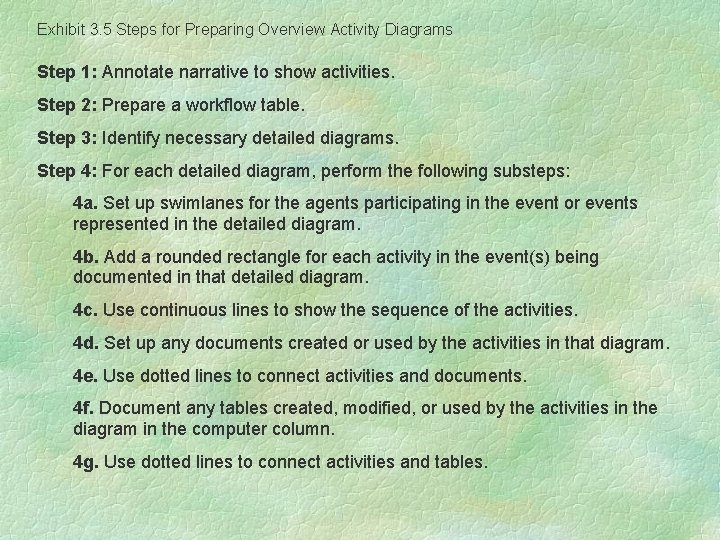 Exhibit 3. 5 Steps for Preparing Overview Activity Diagrams Step 1: Annotate narrative to Exhibit 3. 5 Steps for Preparing Overview Activity Diagrams Step 1: Annotate narrative to