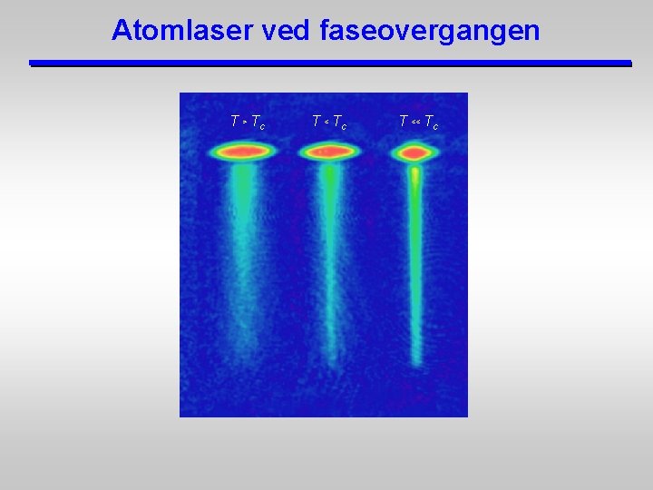 Atomlaser ved faseovergangen T > Tc T << Tc 