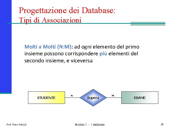 Progettazione dei Database: Tipi di Associazioni Molti a Molti (N: M): ad ogni elemento